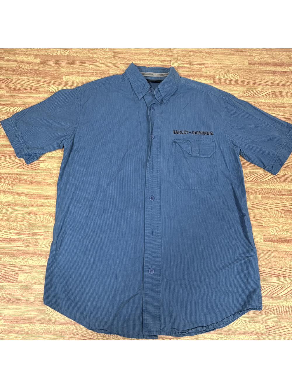 Harley-Davidson Blue Pinstripe Eagle Back Graphic Button Up Shirt S